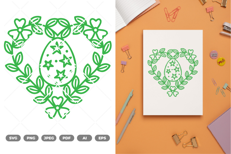 Easter Egg Heart Floral Frame SVG & Clipart example image 1