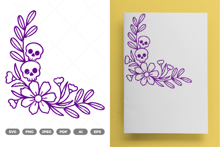 Skull Floral Corner SVG & Clipart