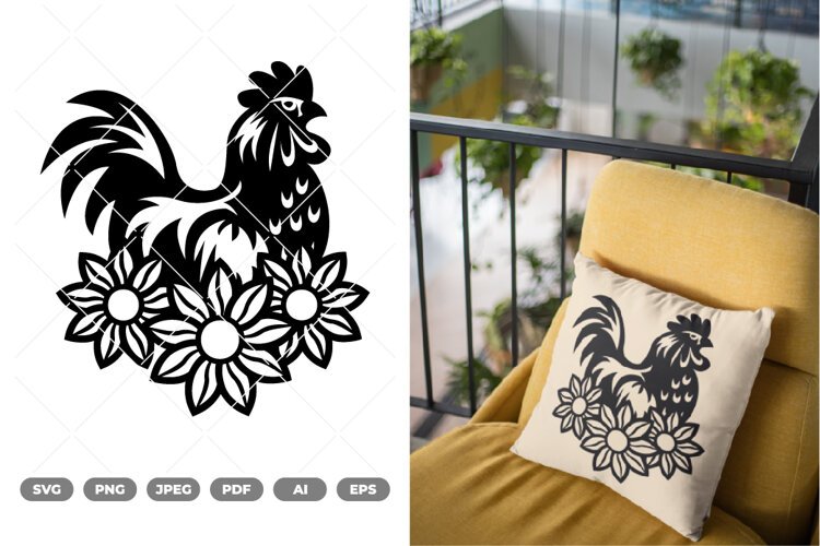 Floral Rooster SVG & Clipart example image 1