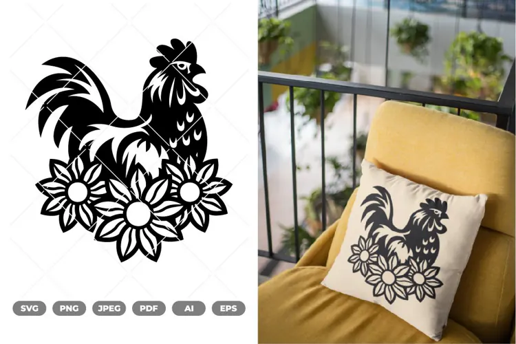 Floral Rooster SVG & Clipart