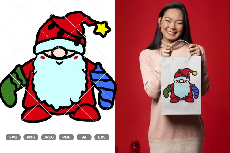 Kawaii Christmas Gnome Colored SVG & Clipart example image 1
