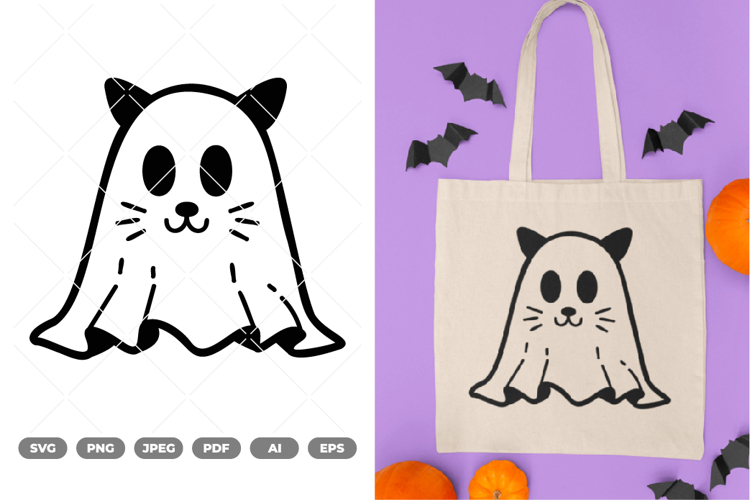 Kawaii Cat Ghost SVG   Clipart
