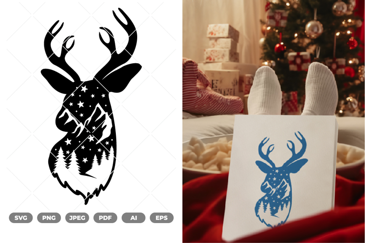 Winter Reindeer Scene SVG & Clipart