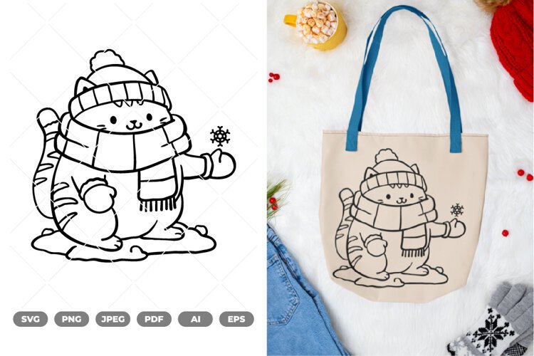 Winter Cat SVG & Clipart example image 1