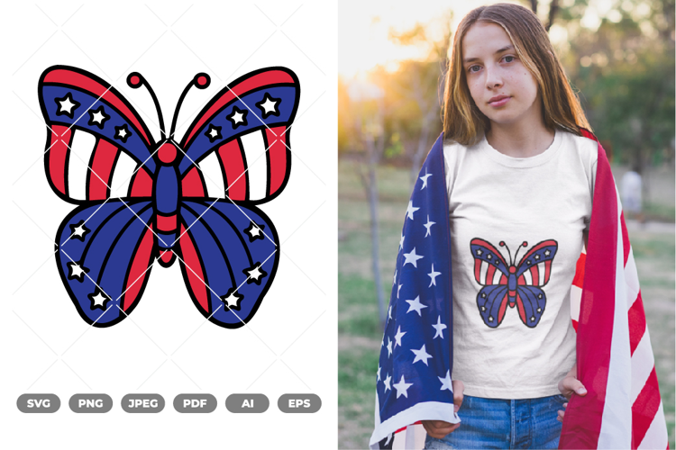 Fourth Of July Butterfly Colored SVG & Clipart