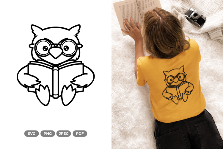 Kawaii Owl Reading Book SVG & Clipart - Doodle Animal