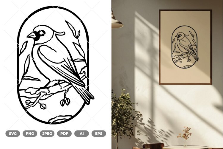 Bird on Branch SVG & Clipart example image 1