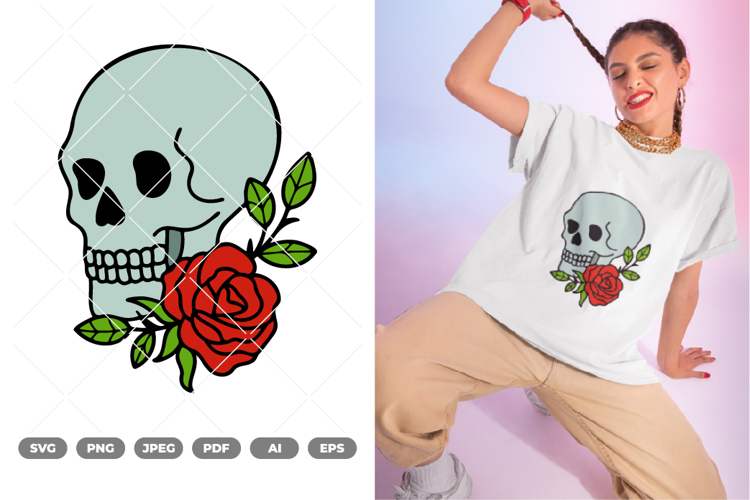 Skull and Rose Colored SVG & Clipart