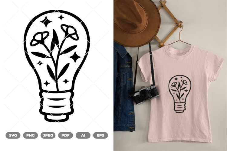 Floral Light Bulb SVG & Clipart example image 1