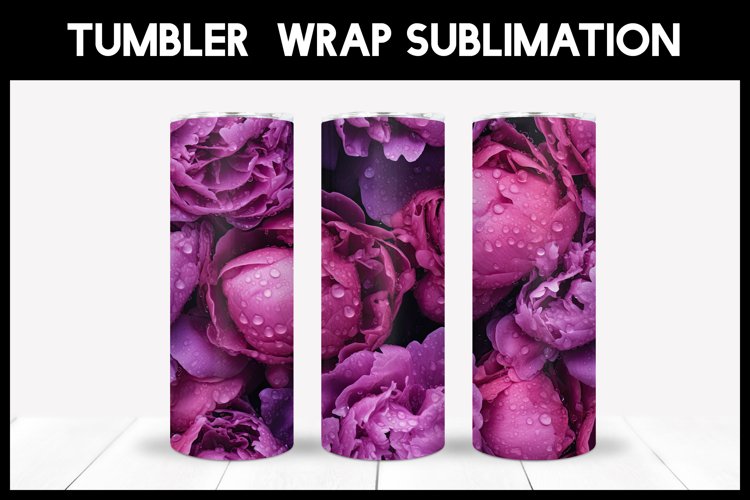 3D Peonies With Waterdrops Sublimation | 3D Tumbler Wrap
