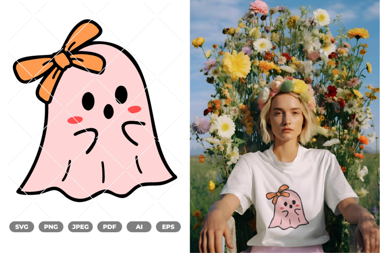 Cute Ghost with Bow Colored SVG   Clipart