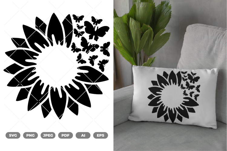 Sunflower and Butterflies SVG & Clipart