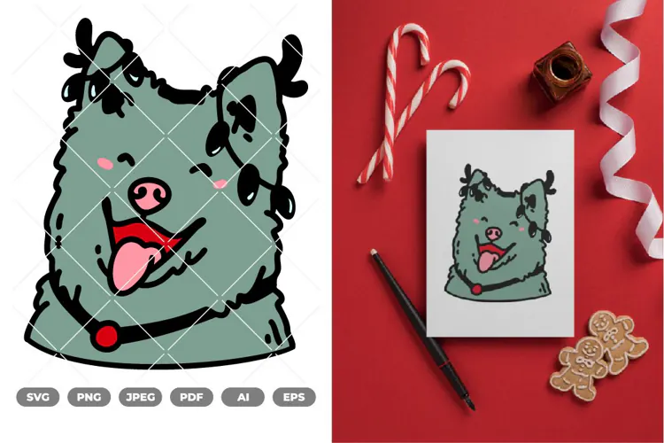 Kawaii Christmas Dog Colored SVG & Clipart