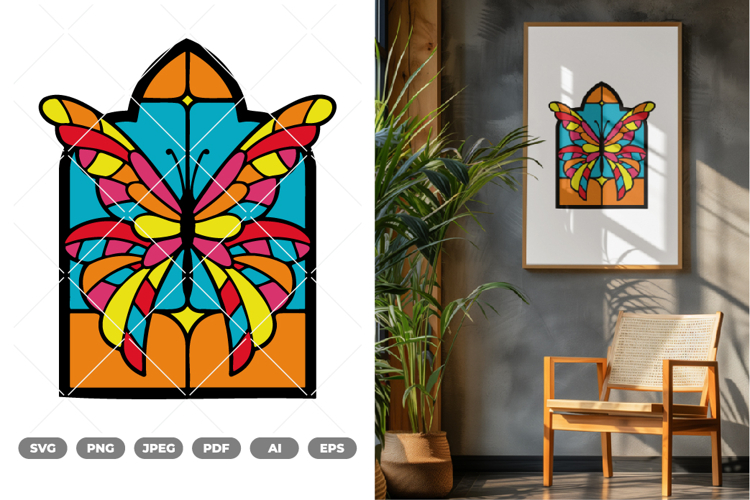 Butterfly Stained Glass Colored SVG & Clipart