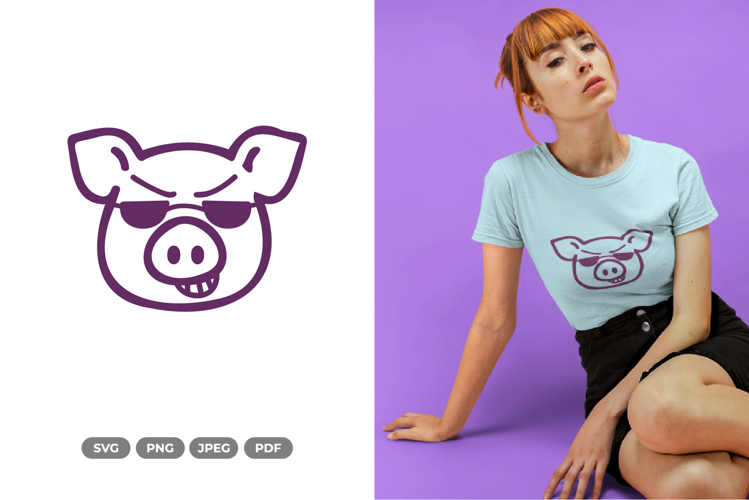 Kawaii Cool Pig SVG   Clipart