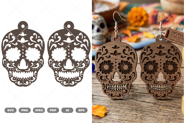 Sugar Skull Earrings SVG & Clipart example image 1
