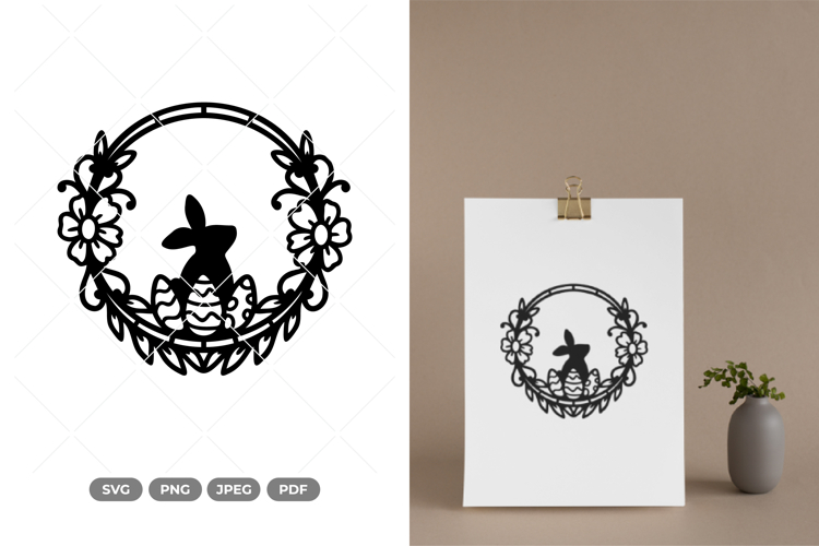 Easter Bunny Wreath SVG   Clipart