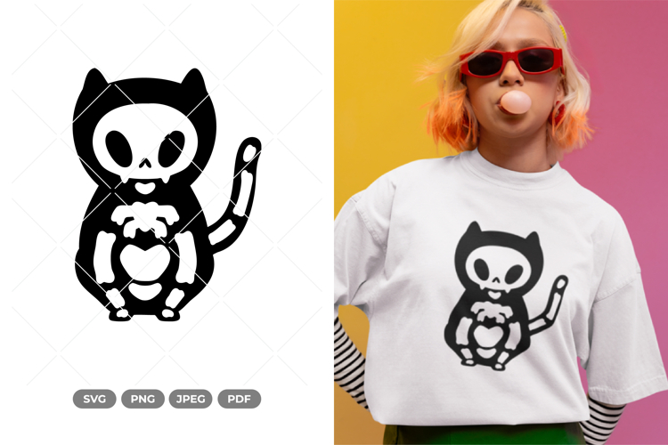 Skeleton Cat SVG & Clipart - Cut File
