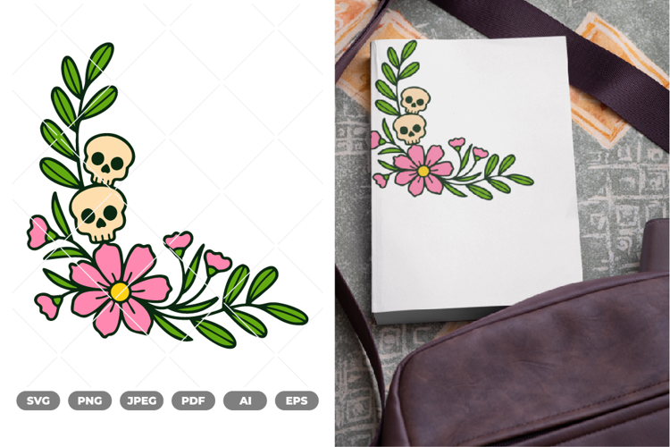 Skull Floral Corner Colored SVG & Clipart