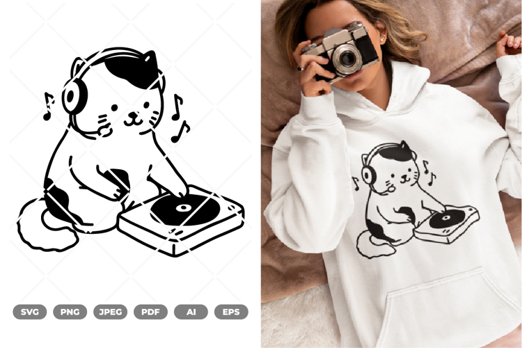 Cat Enjoying Music SVG & Clipart