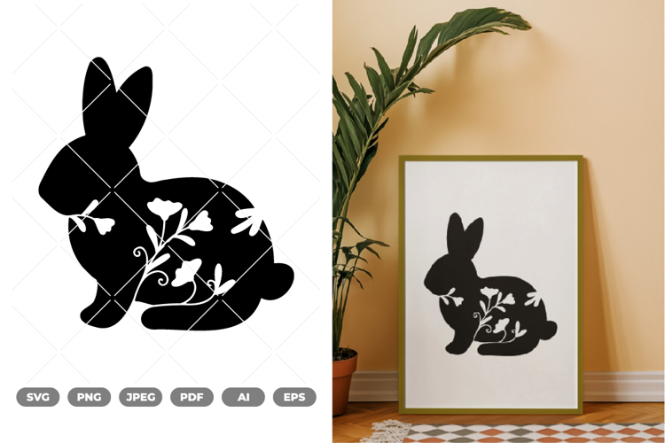 Floral Farm Rabbit SVG   Clipart