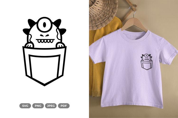 Kawaii Monster on Pocket SVG & Clipart
