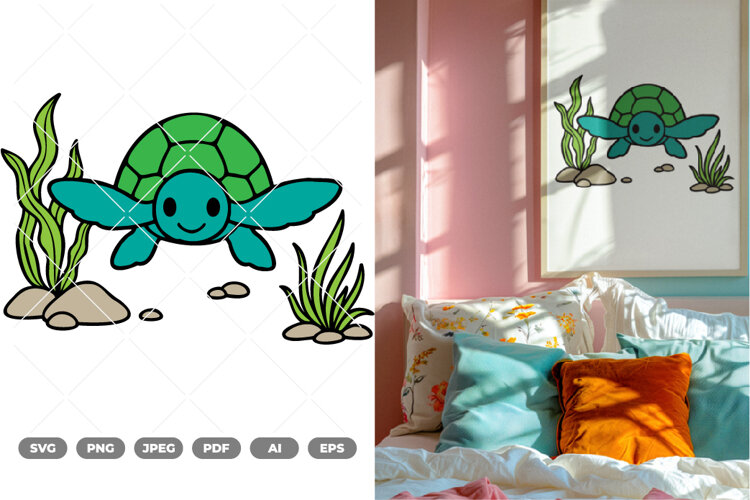 Sea Turtle Colored SVG & Clipart example image 1
