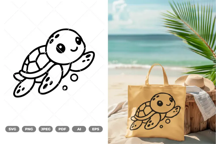Kawaii Sea Turtle SVG & Clipart