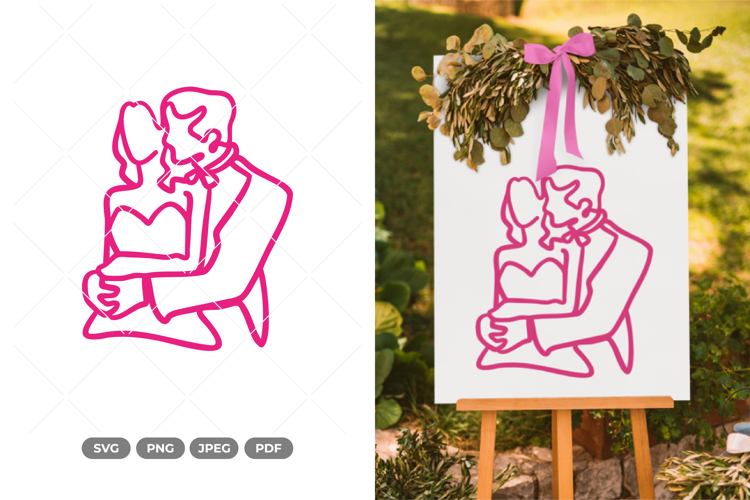 Wedding Couple Monoline SVG & Clipart