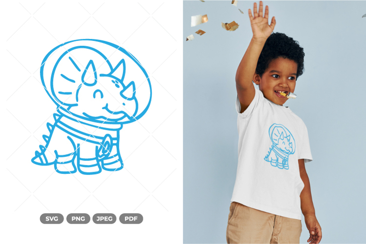 Triceratops Astronaut Doodle SVG   Clipart
