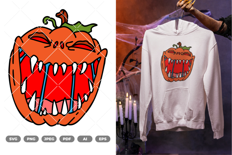 Monster Pumpkin Colored SVG & Clipart