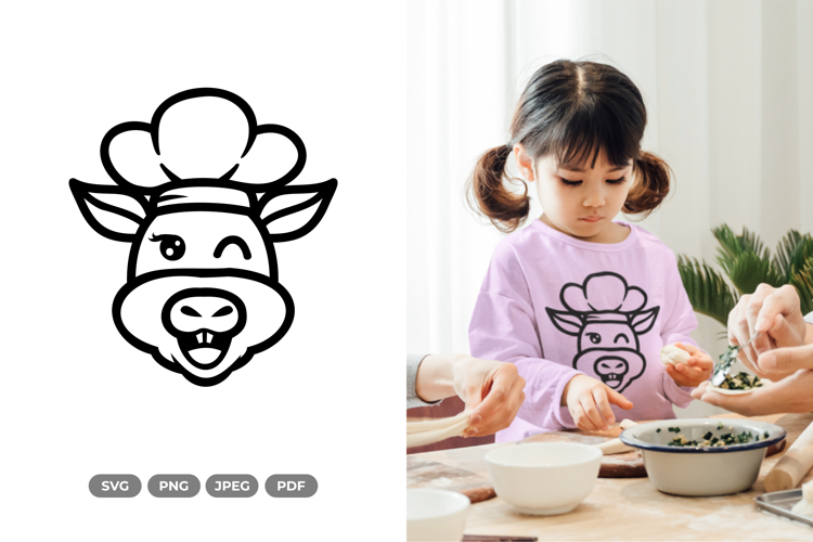 Kawaii Cow Chef SVG & Clipart - Doodle Animal