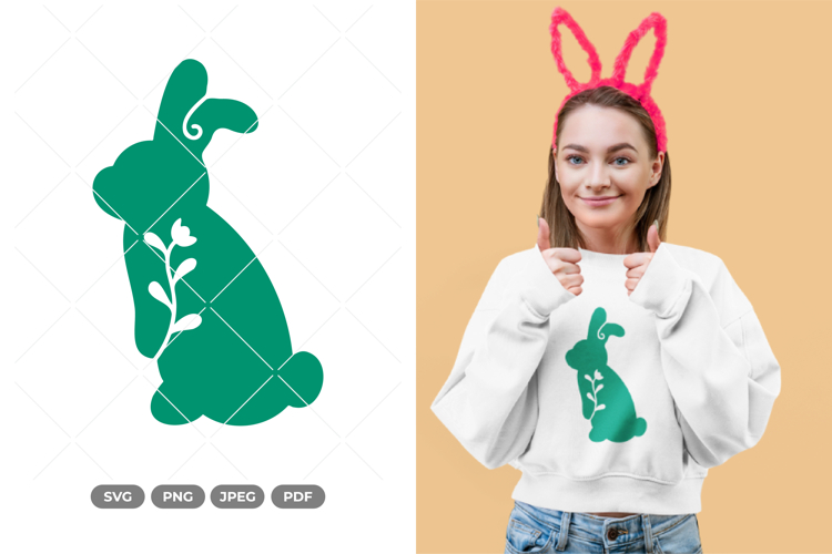 Floral Easter Bunny Silhouette SVG & Clipart