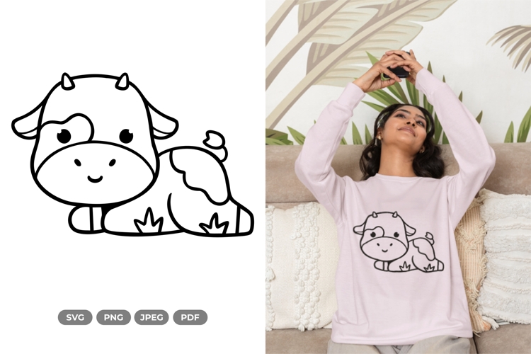 Kawaii Cow SVG & Clipart - Doodle Animal