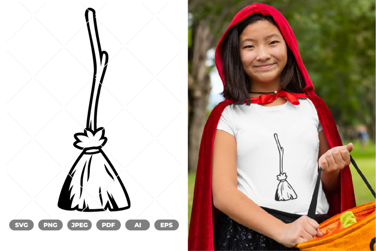 Broom Witch Outline SVG & Clipart