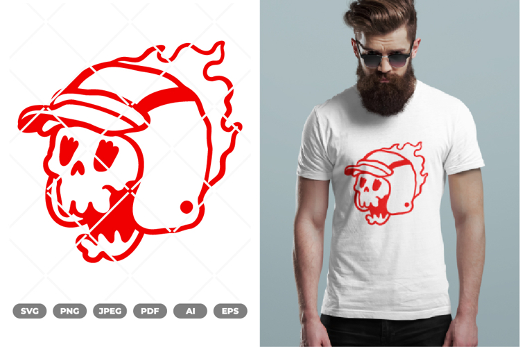 Skull Head Wearing Helmet SVG & Clipart