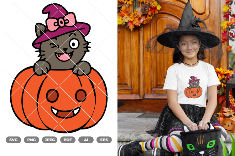 Witch Cat Colored SVG & Clipart