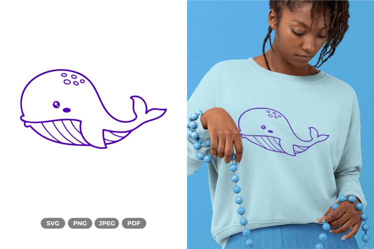 Kawaii Whale SVG & Clipart - Sea Animal Cut File