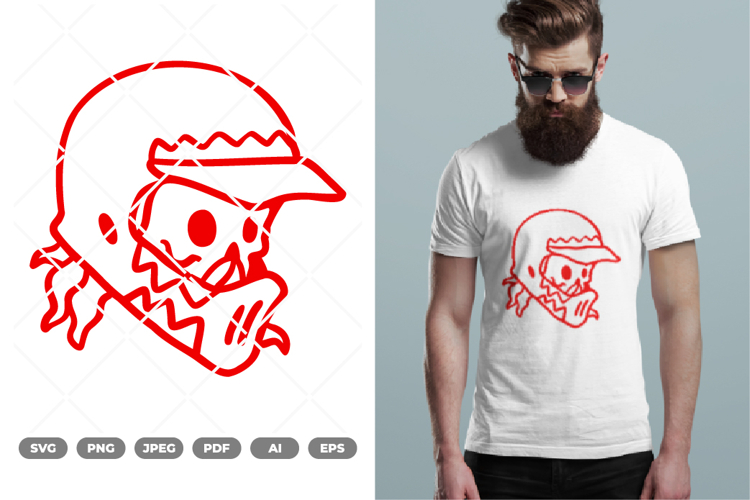 Skull Head Wearing Helmet SVG & Clipart