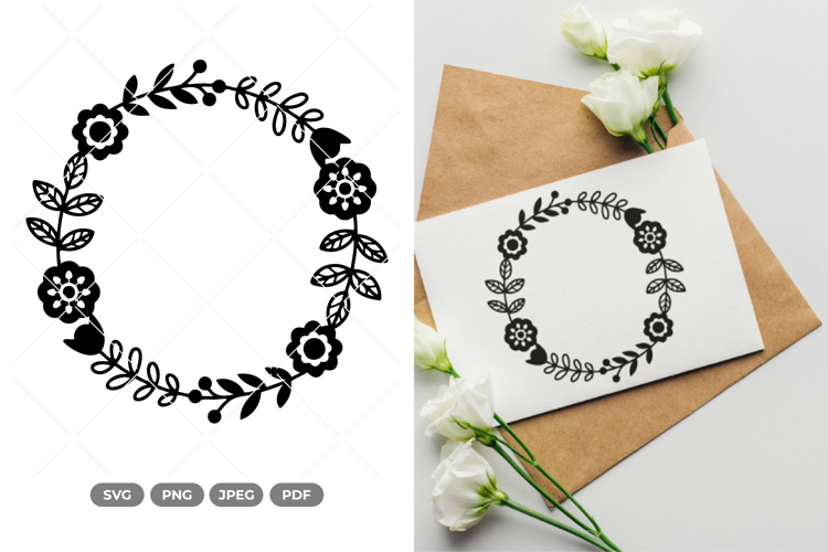Scandinavian Floral Wreath SVG & Clipart