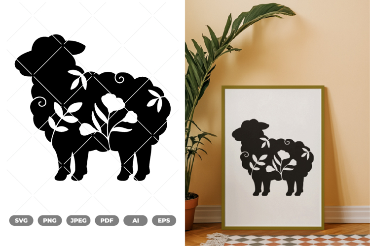 Floral Farm Sheep SVG   Clipart