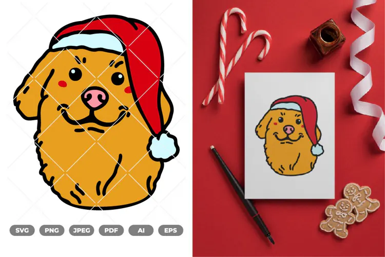 Kawaii Christmas Dog Colored SVG & Clipart