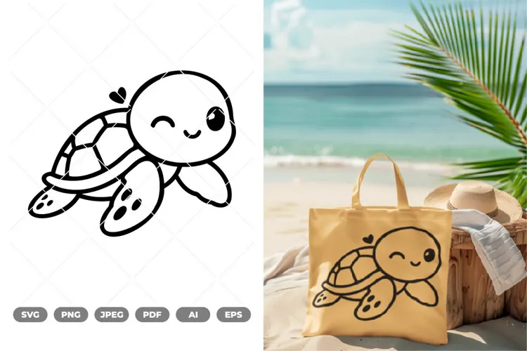 Kawaii Sea Turtle SVG & Clipart