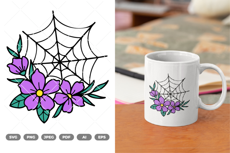 Floral Spider Web Colored SVG & Clipart