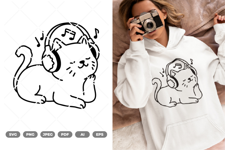Cat Enjoying Music SVG & Clipart
