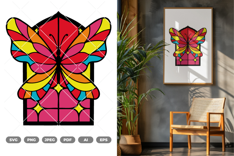 Butterfly Stained Glass Colored SVG & Clipart