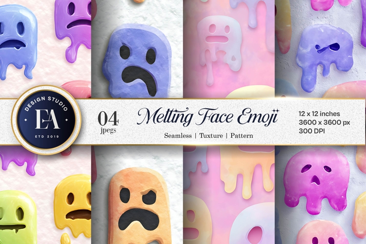 Melting Face Watercolor Emoji Surreal Pattern Digital Paper
