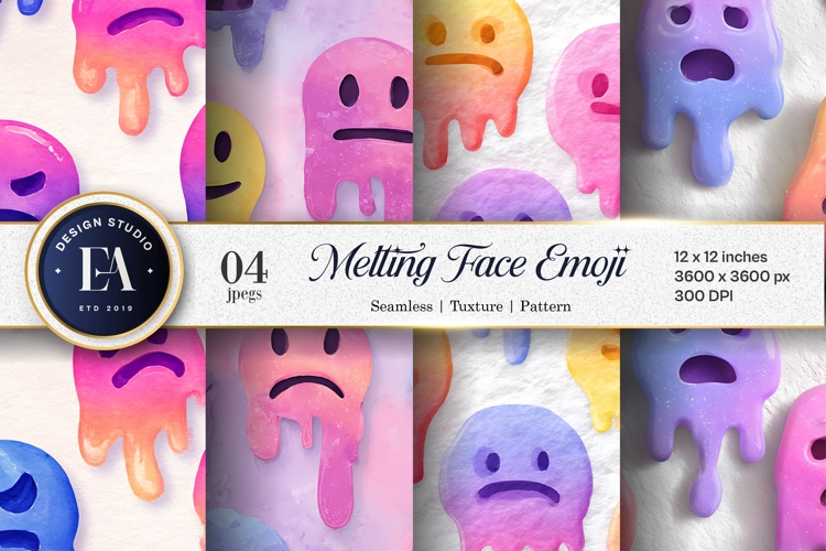 Melting Emoji Face Surreal Watercolor Seamless Digital Paper