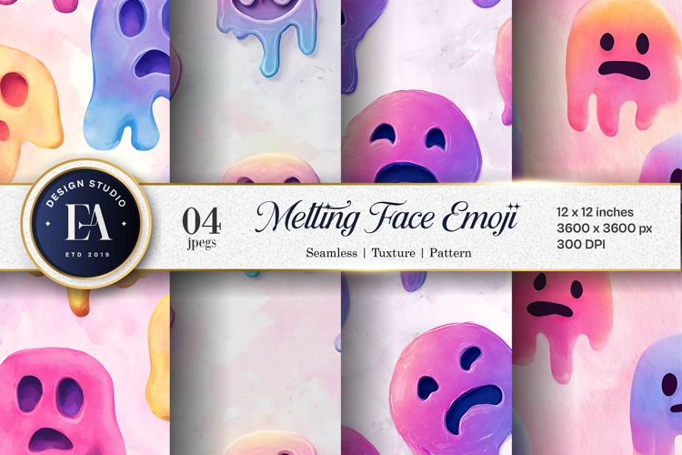 Watercolor Surreal Melting Emoji Face Pattern Digital Paper