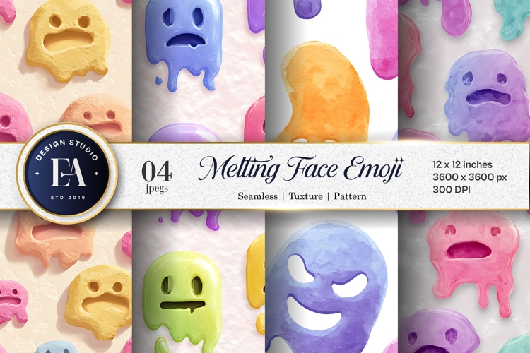 Surreal Melting Watercolor Face Emoji Seamless Digital Paper